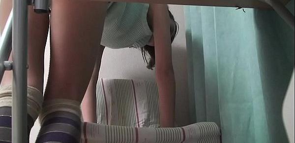  Hiddencam Under Desk Hot and Tanned Japanese Chick